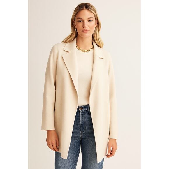 Theory Sileena Winsome 2 Wool Cashmere Luxe Coat Blazer Ivory Cream Size Large - Picture 1 of 14